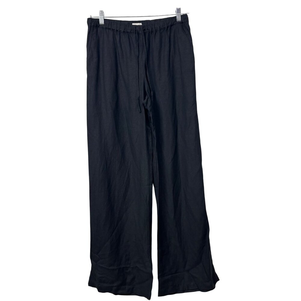 Merona Womens S Black Linen-Blend Wide-Leg Pants Boho Lagenlook
